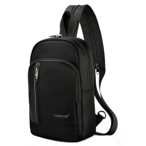 Geanta de umar, de piept sau de mana, casual, impermeabila, cu port de incarcare USB si orificiu pentru cablu audio, Tigernu, 30x17x10 cm, Neagra