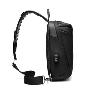 Geanta de umar, de piept sau de mana, impermeabila, cu port de incarcare USB, GETICS, 31x20x12 cm, Neagra - Img 6