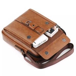 Geanta de umar sau de mana business casual, impermeabila, din piele ecologica, WEIXIER, 24x20x5 cm, Maro deschis - Img 3