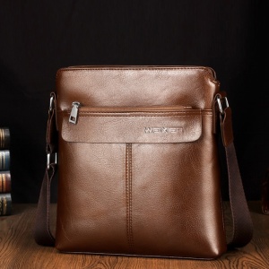 Geanta de umar sau de mana business casual, impermeabila, din piele ecologica, WEIXIER, 28x25x6 cm, Maro deschis - Img 2