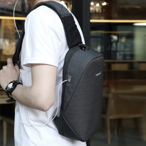 Geanta de umar sau de piept, smart casual, impermeabila, cu orificiu pentru cablu audio sau USB, Tigernu, 32x20x11 cm, Gri inchis - Img 8
