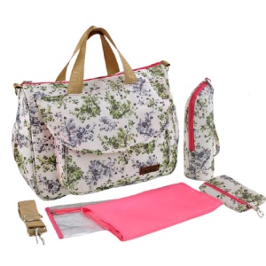 Geanta multifunctionala pentru scutece, cu spatiu mare de depozitare, Insular, Alba cu imprimeu floral