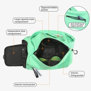 Geanta sport impermeabila pentru calatorii, cu compartiment pentru incaltaminte, Tigernu, 38x22x24 cm, Verde - Img 3