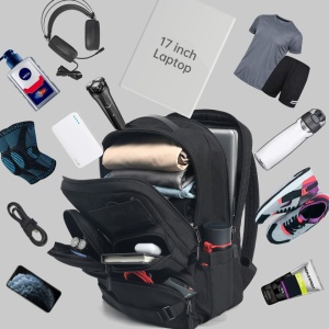 Rucsac calatorii cu compartiment antisoc pentru laptop 17.3", impermeabil, cu distanta reglabila intre barete, Tigernu, 32x20x47 cm, Negru - Img 3
