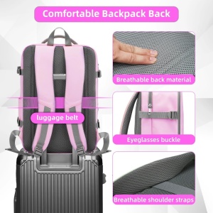 Rucsac dama 15.6", multifunctional, impermeabil, cu port USB, Getics, 29.5x15.5x42.5 cm, Roz - Img 7