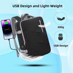 Rucsac dama 15.6", multifunctional, impermeabil, cu port USB, Getics, 29.5x15.5x42.5 cm, Negru - Img 4