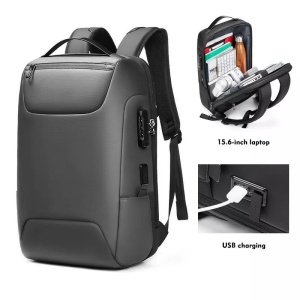 Rucsac laptop 15.6", business casual, impermeabil cu cifru antifurt si port de incarcare USB, GETICS, 30x16x47 cm, Gri - Img 3