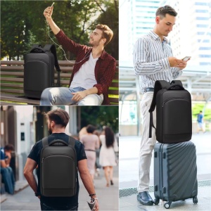 Rucsac laptop 15.6" business casual ingust, impermeabil, cu port de incarcare USB si buzunar antifurt, GETICS, 28.5x8x42 cm, Negru - Img 8