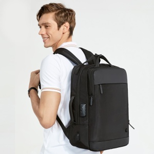 Rucsac laptop 15.6", expandabil, cu port de incarcare USB si sistem antifurt, GETICS, 46x31x18 cm, Negru - Img 7