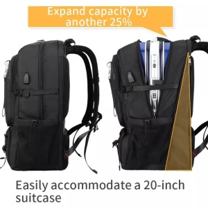 Rucsac laptop 15.6", impermeabil, expandabil, pentru excursii, cu compartiment pentru incaltaminte, GETICS, 40x23/31x63 cm, Negru - Img 5