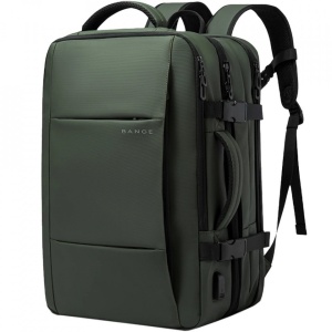 Rucsac laptop 15.6", pentru calatorii, impermeabil, expandabil pana la 37 L, cu port de incarcare USB, BANGE, 44x30x16 cm, Verde