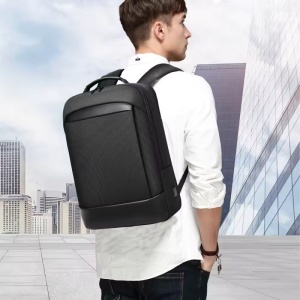 Rucsac laptop 15.6", smart business, cu insertii de piele ecologica, impermeabil, cu port de incarcare USB, GETICS, 30x15x44 cm, Negru - Img 8