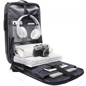 Rucsac laptop 15.6", smart casual, impermeabil, cu cifru antifurt, port USB si tip C, BANGE, 30x16x47 cm, Gri - Img 2