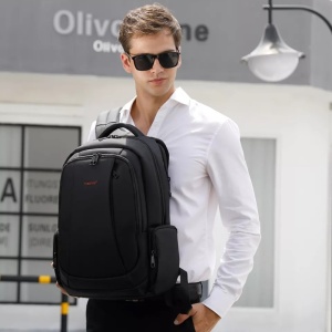 Rucsac laptop 15.6" smart casual, impermeabil, cu orificiu pentru cabluri audio si port USB, Tigernu, 33x17x49 cm, Negru - Img 7