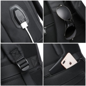 Rucsac laptop 15.6", smart casual, impermeabil, cu port de incarcare USB, BANGE, 45x32x15 cm, Negru - Img 4