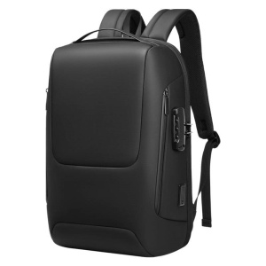 Rucsac laptop 15.6", smart casual, impermeabil cu sistem antifurt, port de incarcare USB tip C, GETICS, 28x15x44 cm, Negru - Img 1