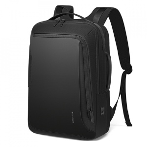 Rucsac laptop 15.6", smart, impermeabil, cu insertie de piele ecologica, port de incarcare USB si jack audio, BANGE, 43x31x16 cm, Negru - Img 1