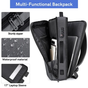 Rucsac laptop 17", smart casual, ingust, impermeabil cu port USB si cifru antifurt, VGOAL, 31x11x47 cm, Gri - Img 3