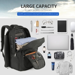 Rucsac laptop 17", smart casual pentru calatorii, expandabil, cu orificiu pentru cablu audio si port USB, Tigernu, 33x20x49 cm, Negru - Img 3