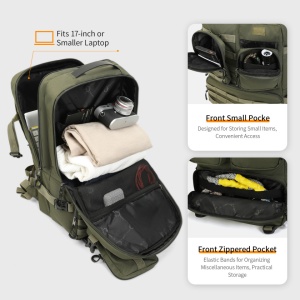 Rucsac pentru calatorii versatil de 28 L, impermeabil, compartiment pentru laptop 17.3", Tigernu, 34x22x49 cm, Verde - Img 7