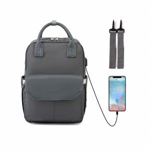 Rucsac pentru mamici, impermeabil, multifunctional, interfata USB, LEQUEEN, Gri - Img 2