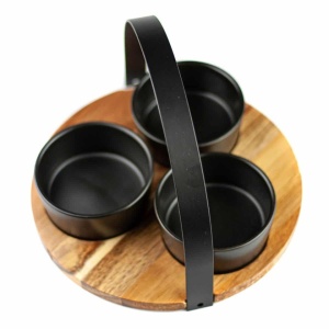 Set 3 boluri ceramice pentru aperitive pe suport din lemn de acacia, Secret de Gourmet, 21x21x14 cm - Img 2