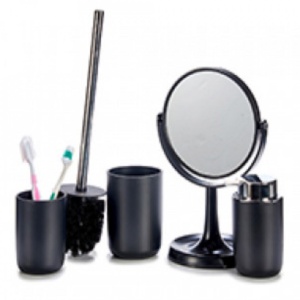 Set 4 accesorii pentru toaleta, dozator sapun, suport periute, oglinda, perie toaleta, Escalate, Negru - Img 2
