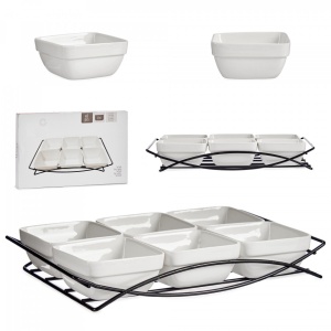 Set 6 boluri ceramice patrate, 200 ml, pe suport metalic cu manere, Escalate, 4.5x18.5x30 cm - Img 3
