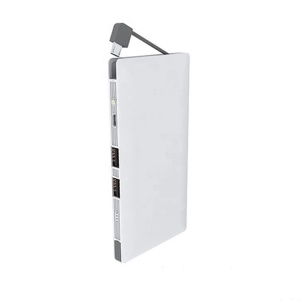 Baterie externa, Fast charging, 2 x USB, cabluri incorporate, 10.000 mAh, Escalate, Alba - Img 4