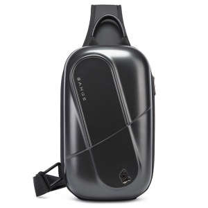 Geanta crossbody/de umar casual, unisex, cu carcasa rigida, Bange, 28x7x17 cm, Neagra - Img 5