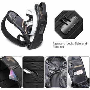 Geanta crossbody/de umar, impermeabila, antifurt, cu port de incarcare USB, Bange, 34X18X10 cm, Camuflaj - Img 3
