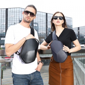 Geanta crossbody, de umar sau de mana tip sling, cu port de incarcare USB 3.0, Bange, 30x11x17 cm, Albastra - Img 3