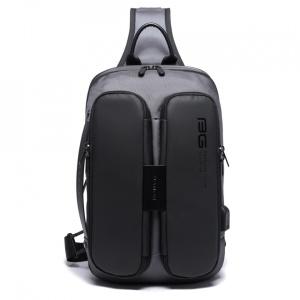 Geanta crossbody/de umar smart casual, impermeabila, cu port de incarcare USB, Bange, 20x11x32 cm, Gri - Img 2