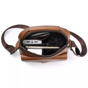 Geanta de umar sau de mana business casual, impermeabila, din piele ecologica, WEIXIER, 24x20x5 cm, Maro deschis - Img 4