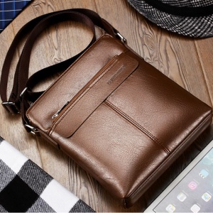 Geanta de umar sau de mana business casual, impermeabila, din piele ecologica, WEIXIER, 28x25x6 cm, Maro deschis - Img 3
