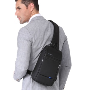 Geanta laptop 10.1", de umar, de piept sau de mana tip sling, antifurt, cu port de incarcare USB, Kingsons, 31x19x8 cm, Neagra - Img 7
