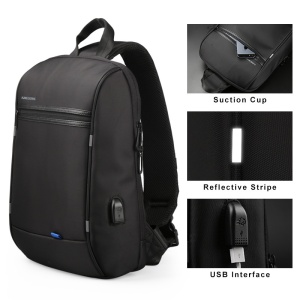 Geanta laptop 13.3", de umar, de piept sau de mana tip sling, antifurt, cu port de incarcare USB, Kingsons, 40x23.5x11 cm, Neagra - Img 4