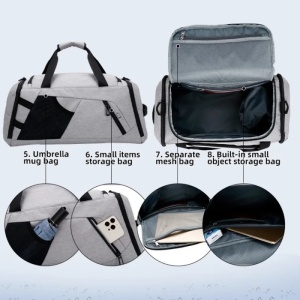 Geanta pentru activitati sportive sau calatorii, impermeabila, cu compartiment pentru incaltaminte, Getics, 53x21x31 cm, Gri - Img 5