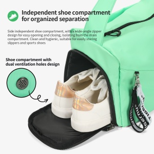 Geanta sport impermeabila pentru calatorii, cu compartiment pentru incaltaminte, Tigernu, 38x22x24 cm, Verde - Img 4