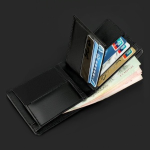 Portofel business clasic, pliabil, impermeabil, TIGERNU, 12x2.5x9 cm, Negru - Img 2