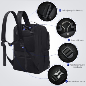 Rucsac calatorii cu compartiment antisoc pentru laptop 17.3", impermeabil, cu distanta reglabila intre barete, Tigernu, 32x20x47 cm, Negru - Img 4