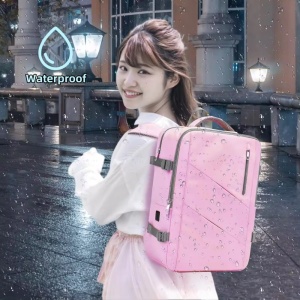 Rucsac dama 15.6", multifunctional, impermeabil, cu port USB, Getics, 29.5x15.5x42.5 cm, Roz - Img 8