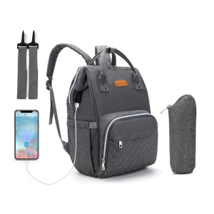 Rucsac impermeabil multifunctional pentru mamici, interfata USB, LEQUEEN, Gri inchis - Img 1