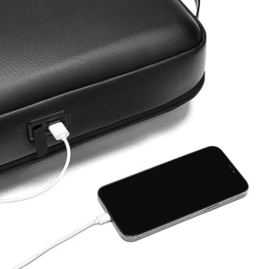 Rucsac laptop 15.6" business ingust, cu port de incarcare USB si detalii din piele ecologica, GETICS, 30x13x42 cm, Negru - Img 4