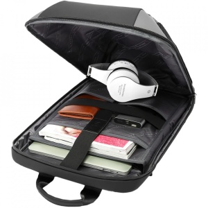 Rucsac laptop 15.6", casual business, impermeabil, cu aspect futurist 3D carbon, BANGE, 47.5x30x12 cm, Gri - Img 3