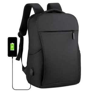 Rucsac laptop 15.6" casual, impermeabil, cu port incarcare USB, GETICS, 33x17x45 cm, Negru - Img 2