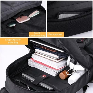 Rucsac laptop 15.6", impermeabil, expandabil, pentru excursii, cu compartiment pentru incaltaminte, GETICS, 40x23/31x63 cm, Negru - Img 6