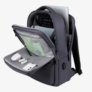 Rucsac laptop 15.6" pentru calatorii, impermeabil, cu port de incarcare USB, GETICS, 45x30x15 cm, Gri - Img 3
