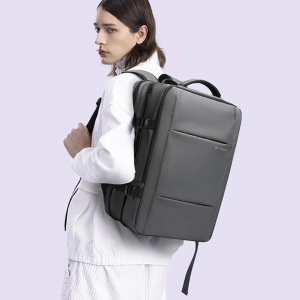 Rucsac laptop 15.6", pentru calatorii, impermeabil, expandabil pana la 37 L, cu port de incarcare USB, BANGE, 44x30x16 cm, Gri - Img 7
