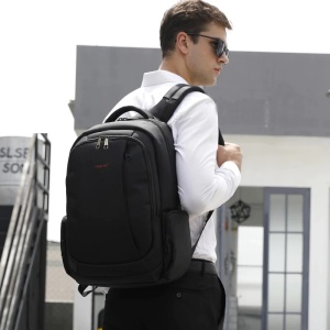 Rucsac laptop 15.6" smart casual, impermeabil, cu orificiu pentru cabluri audio si port USB, Tigernu, 33x17x49 cm, Negru - Img 8